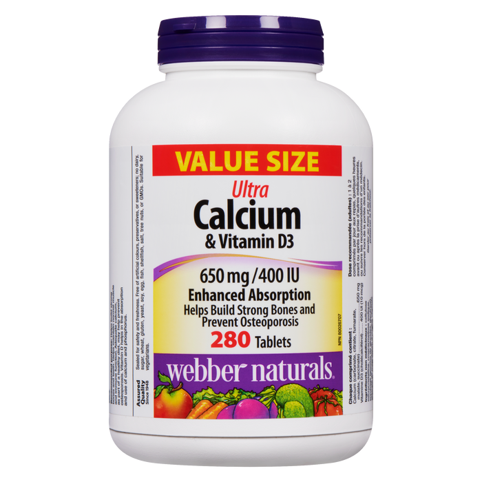 Webber Naturals Calcium & Vitamin D3 Ultra 650 mg/400 IU Value Size 280 Tablets