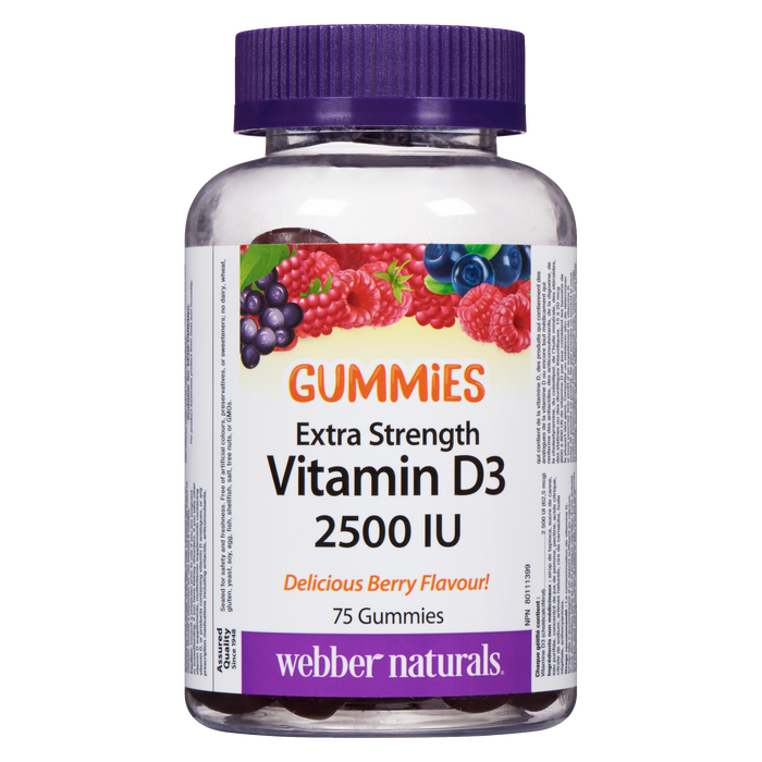 Webber Naturals Gummies Vitamine D3 Extra Fort 2500 UI 75 Gummies