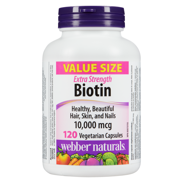 Webber Naturals Biotin Extra Strength 10,000 mcg Value Size 120 Vegetarian Capsules