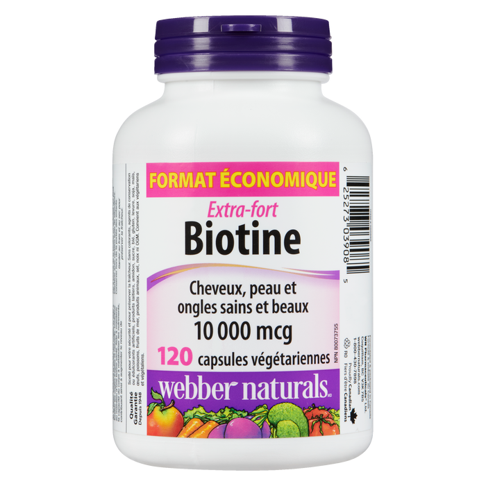 Webber Naturals Biotin Extra Strength 10,000 mcg Value Size 120 Vegetarian Capsules