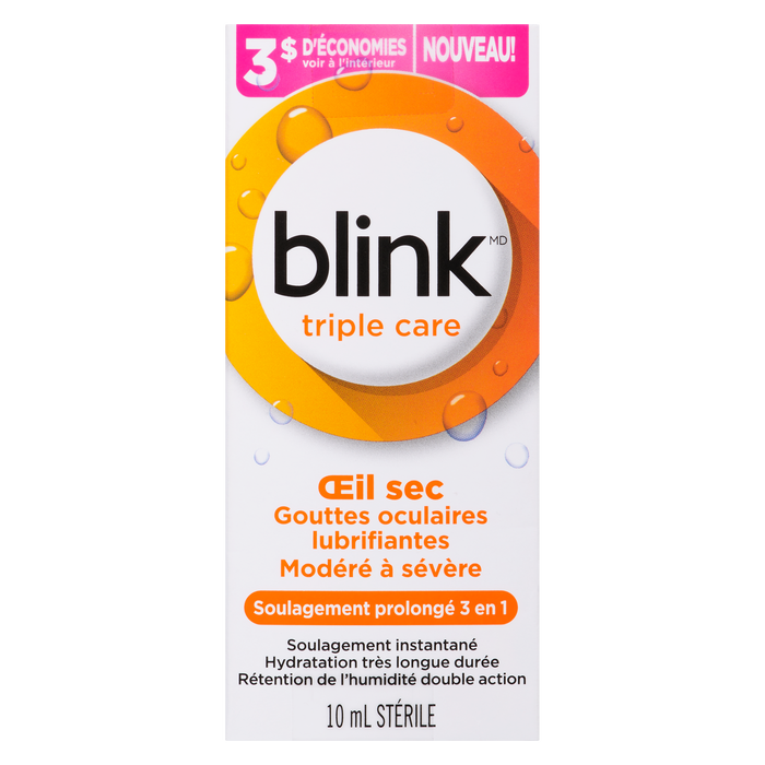 Collyre lubrifiant Blink pour sécheresse oculaire modérée à sévère, stérile, 10 ml