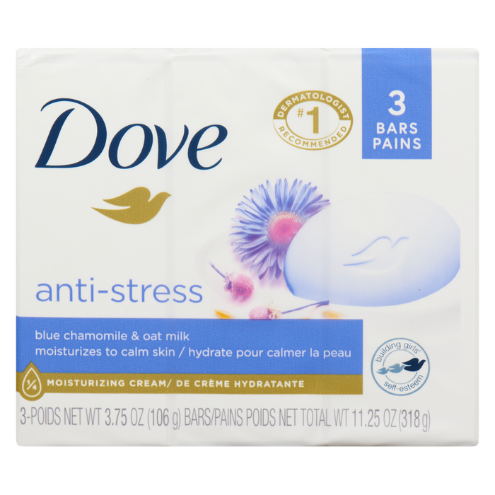 Dove Anti-Stress Camomille Bleue &amp; Lait d'Avoine 3 Barres x 106 g (318 g)