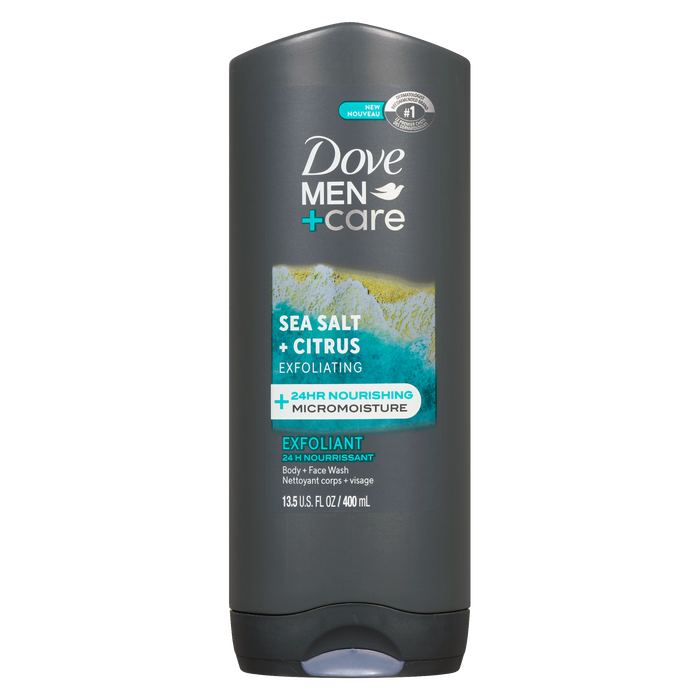 Dove Men+Care Nettoyant Corps + Visage Exfoliant au Sel de Mer et aux Agrumes 400 ml