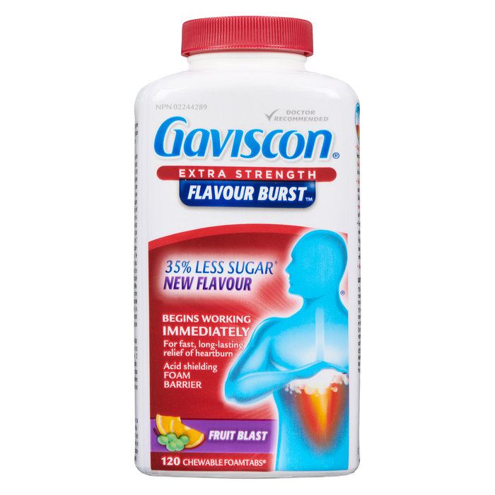 Gaviscon Flavour Burst Extra Strength Fruit Blast 120 Chewable Foamtabs