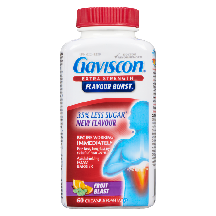 Gaviscon Flavour Burst Extra Strength Fruit Blast 60 Chewable Foamtabs