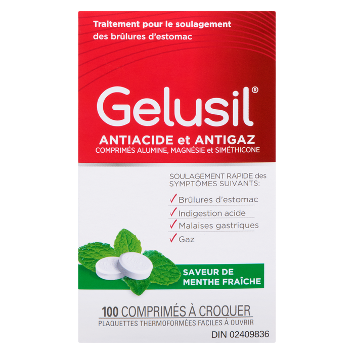 Gelusil Antacid & Anti-Gas Cool Mint 100 Count 100 Chewable Tablets