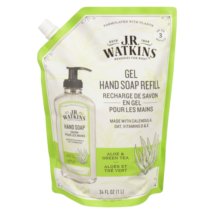 Recharge de savon pour les mains en gel JR Watkins Aloe &amp; Thé Vert 1 L