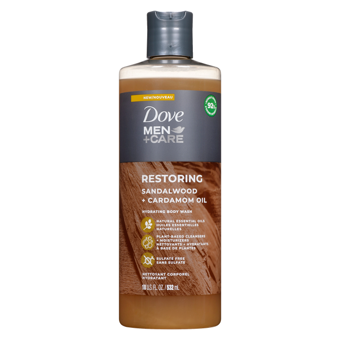 Gel douche hydratant Dove Men+Care Huile de santal réparatrice + cardamome 532 ml