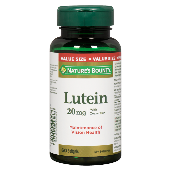 Nature's Bounty Lutein 20 mg Value Size 60 Softgels