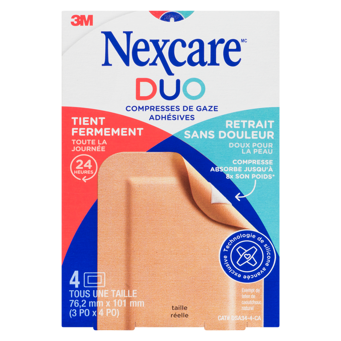 Compresses de gaze adhésives Nexcare Duo 4 All, taille unique