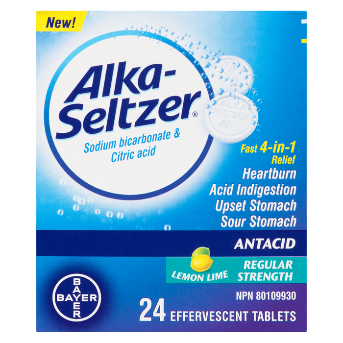 Alka-Seltzer Antiacide Citron Lime Force Régulière 24 Comprimés Effervescents