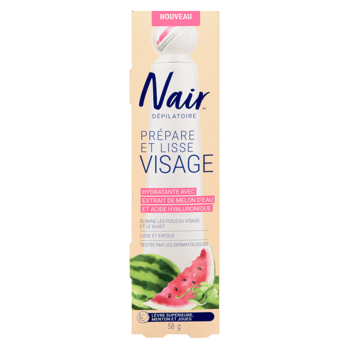 Nair Dépilatoire Hydratant à l'Extrait de Pastèque et à l'Acide Hyaluronique Lèvre Supérieure, Menton et Joues 50 g