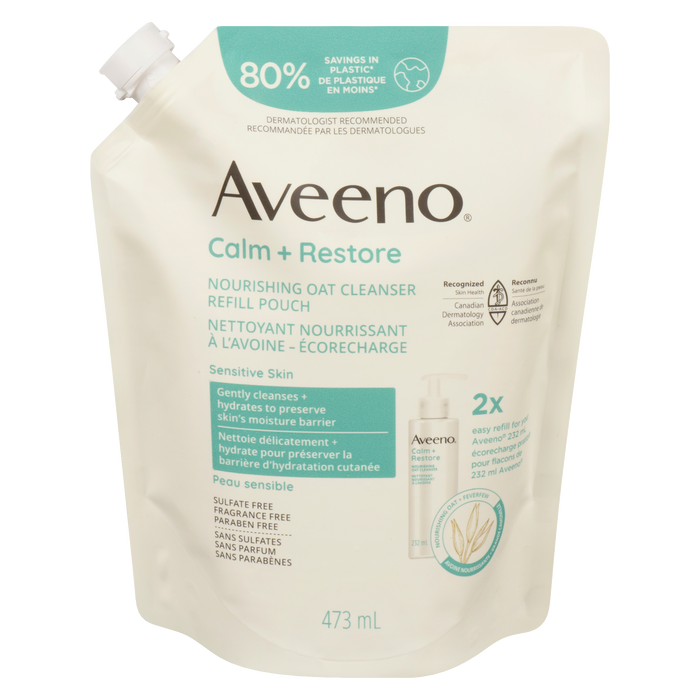 Pochette de recharge pour nettoyant nourrissant à l'avoine Aveeno Calm + Restore Avoine nourrissante + grande camomille 473 ml