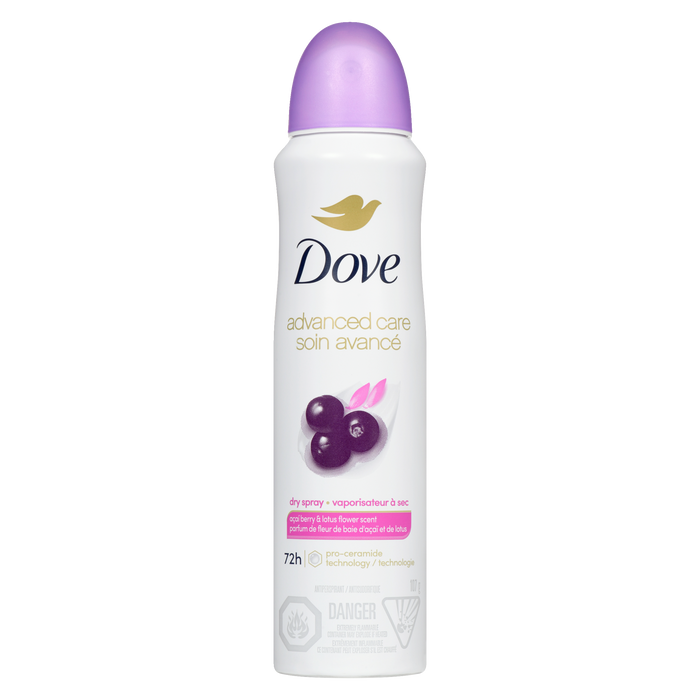 Anti-transpirant en spray sec Dove Advanced Care Parfum baies d'açaí et fleur de lotus 107 g