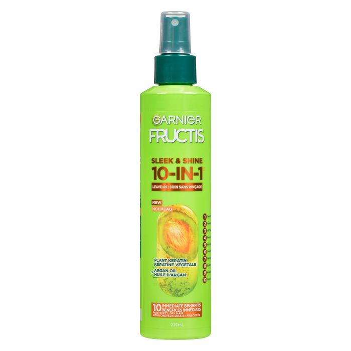 Garnier Fructis Sleek &amp; Shine 10 en 1 Kératine Végétale + Huile d'Argan Sans Rinçage 239 ml