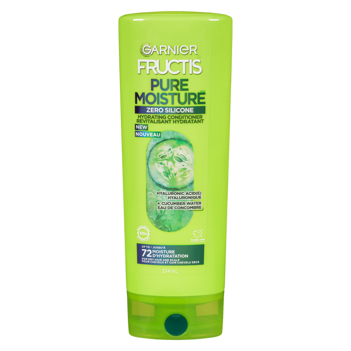 Garnier Fructis Pure Moisture Après-shampooing hydratant à l'acide hyaluronique + eau de concombre pour cheveux et cuir chevelu secs 334 ml