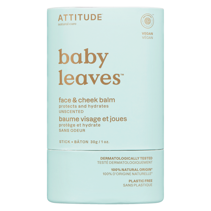 Baume visage et joues en stick Baby Leaves d'ATTITUDE sans parfum 30 g