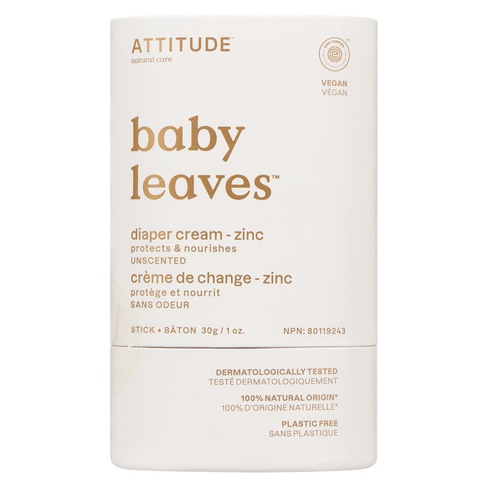 Crème pour le change en bâton ATTITUDE Baby Leaves - Zinc non parfumé 30 g