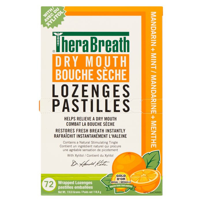 Pastilles TheraBreath pour la bouche sèche, mandarine et menthe, 72 pastilles emballées