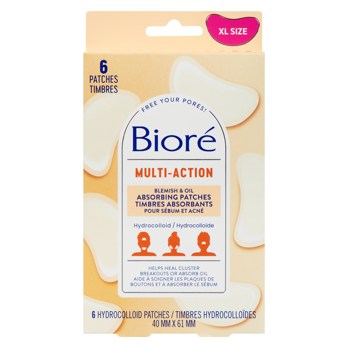 Patchs Bioré Anti-Imperfections et Absorbeurs de Sébum Multi-Action XL Taille 6 Patchs Hydrocolloïdes