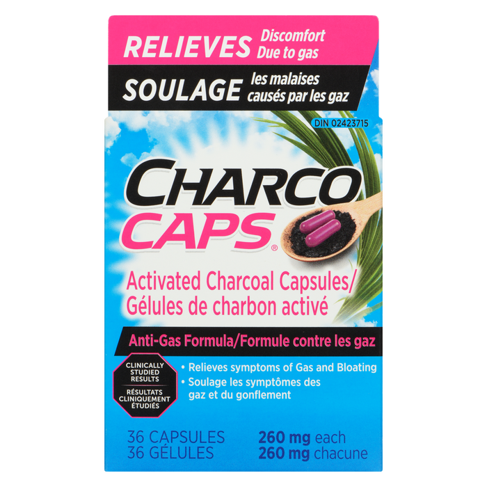 Gélules de charbon actif CharcoCaps 260 mg chacune 36 gélules