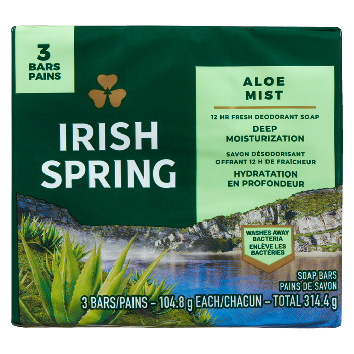 Barres de savon Irish Spring Aloe Mist 3 barres x 104,8 g (314,4 g)