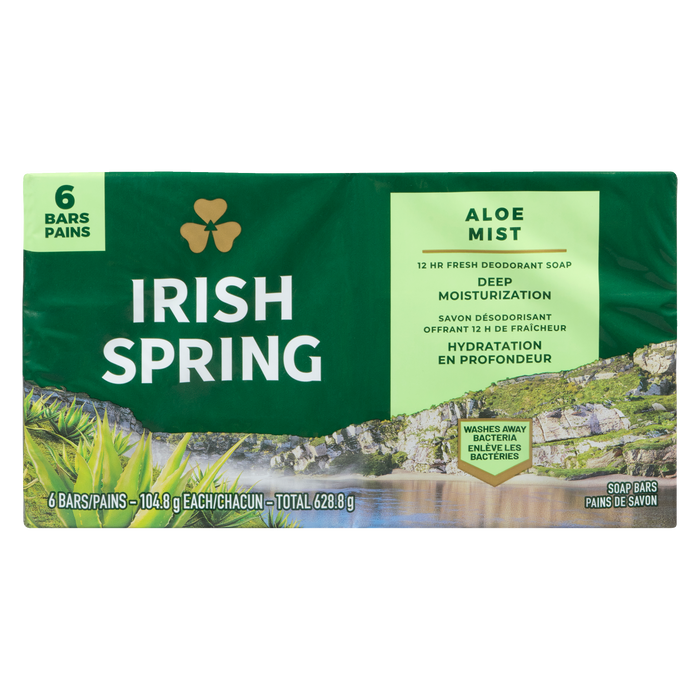 Barres de savon Irish Spring Aloe Mist 6 barres x 104,8 g (628,8 g)