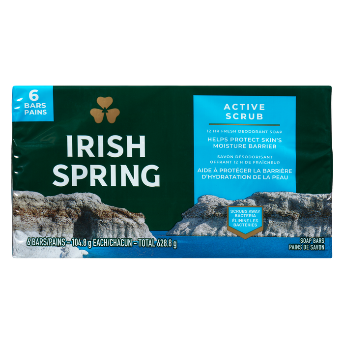 Barres de savon Irish Spring Active Scrub 6 barres x 104,8 g (628,8 g)