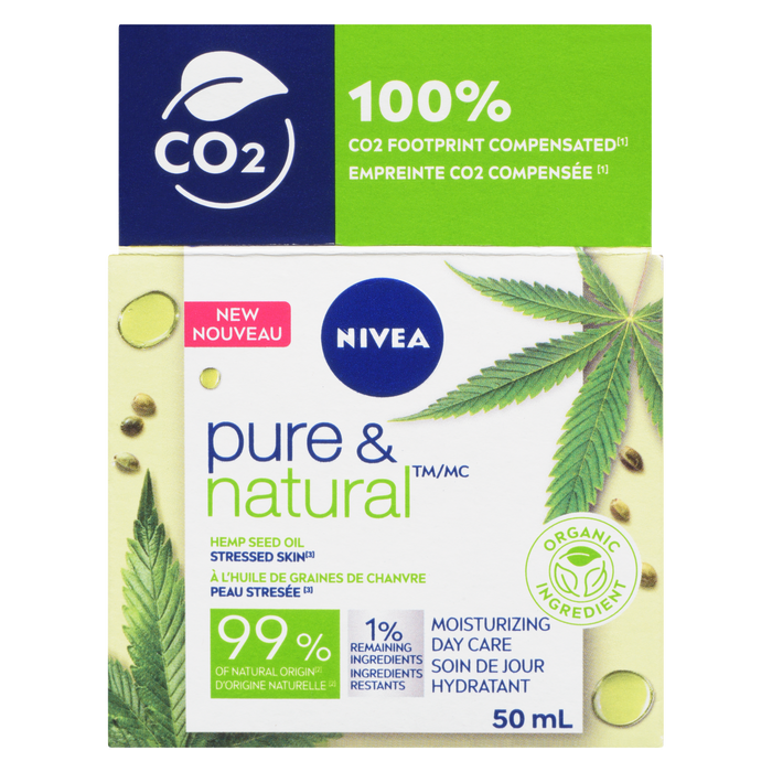 NIVEA Pure &amp; Natural Soin de Jour Hydratant Huile de Graines de Chanvre 50 ml