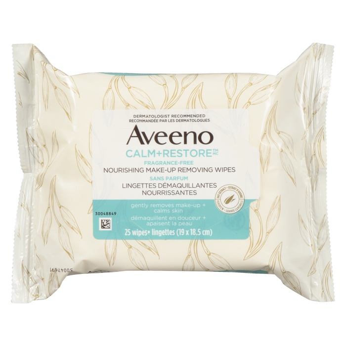 Aveeno Calm+Restore Lingettes démaquillantes nourrissantes sans parfum 25 lingettes