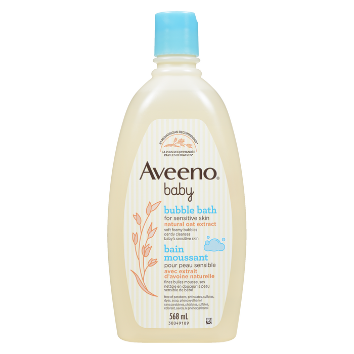 Bain moussant pour bébé Aveeno pour peau sensible, extrait d'avoine naturel, 568 ml