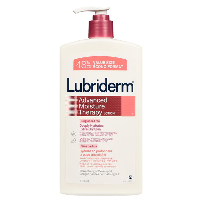 Lotion hydratante avancée Lubriderm sans parfum, format économique, 710 ml