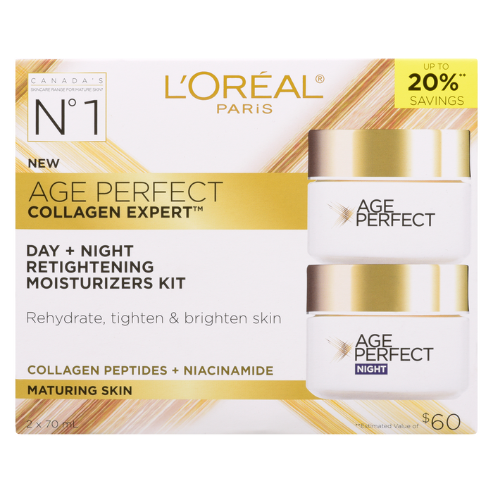 Coffret de 2 x 70 ml Age Perfect Collagen Expert Jour + Nuit Hydratants Raffermissants de L'Oréal Paris