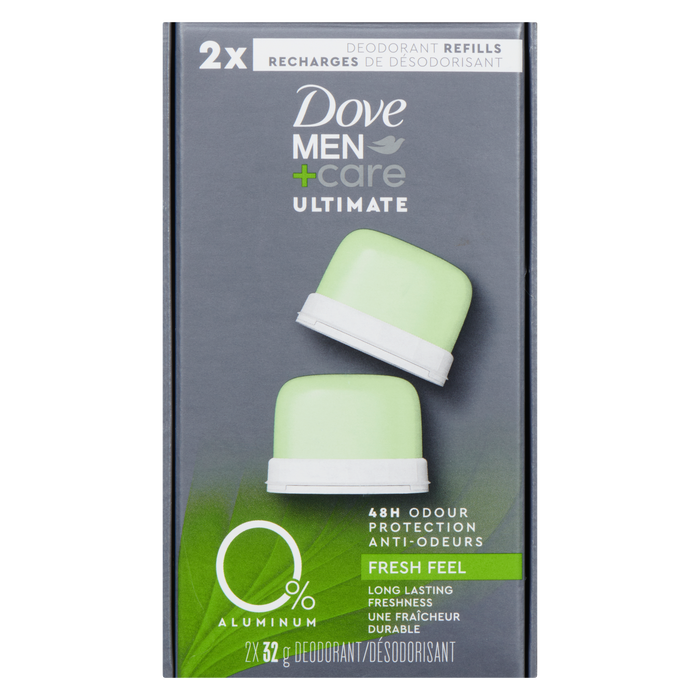 Dove Men+Care 0% Aluminum Fresh Feel 2 Deodorant Refills x 32 g