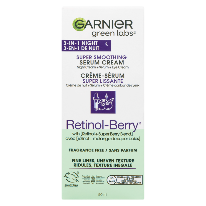 Garnier Green Labs Retinol-Berry Super Smoothing Serum Cream Crème de Nuit + Sérum + Crème Yeux 3 en 1 Nuit 50 ml