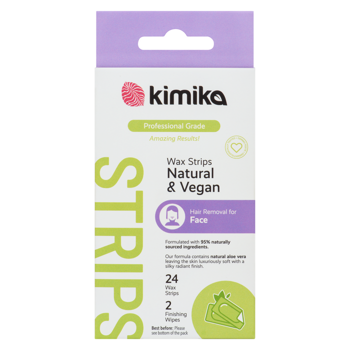 Kimika Natural & Vegan Wax Strips Hair Removal for Face 24 Wax Strips