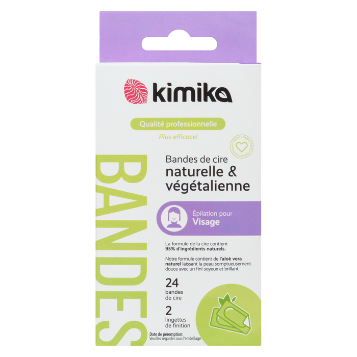 Kimika Natural & Vegan Wax Strips Hair Removal for Face 24 Wax Strips