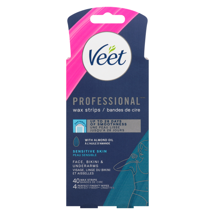 Bandes de cire Veet Professional Sensitive Skin Visage, Bikini et Aisselles 40