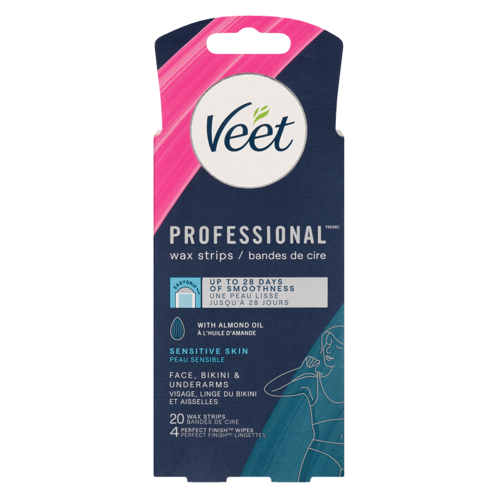 Veet Professional Sensitive Skin Face, Bikini & Underarms 20 Wax Strips