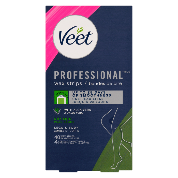 Bandes de cire Veet Professional pour jambes et corps à peau sèche, 40 bandes