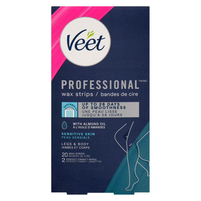 Lot de 20 bandes de cire Veet Professional pour jambes et corps à peau sensible