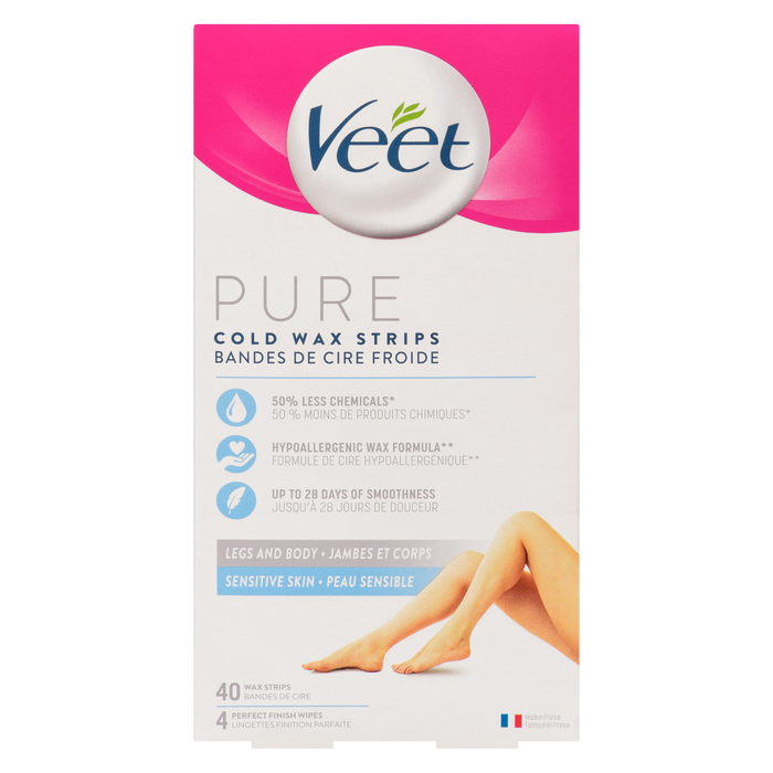 Veet Pure Cold Wax Strips Legs and Body Sensitive Skin 40 Wax Strips