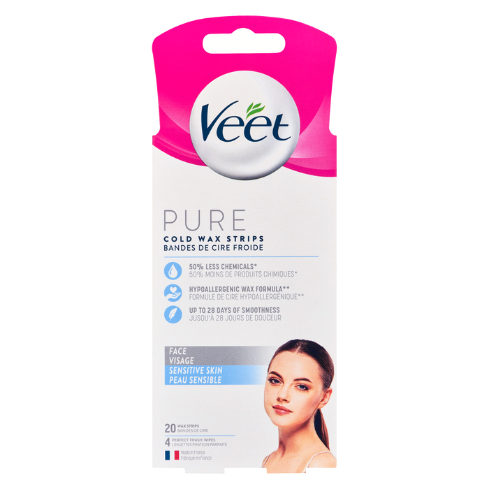 Veet Pure Cold Wax Strips Face Sensitive Skin 20 Wax Strips