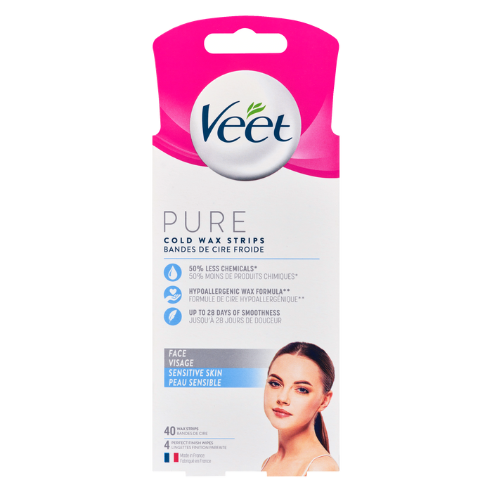 Veet Pure Cold Wax Strips Face Sensitive Skin 40 Wax Strips