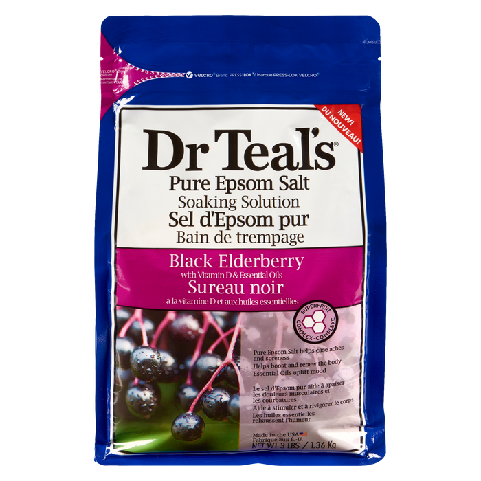 Dr Teal's Pure Epsom Salt Soaking Solution Black Elderberry with Vitamin D & Essential Oils 1.36 kg