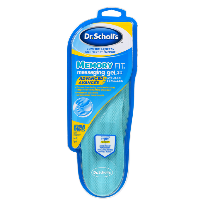 Semelles intérieures massantes en gel Dr. Scholl's Comfort &amp; Energy Memory Fit pour femmes, tailles avancées 6 à 10, 1 paire