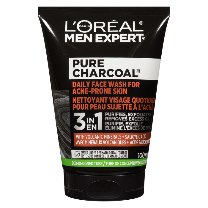 Nettoyant Visage Quotidien Peaux à Tendance Acnéique L'Oréal Paris Men Expert Charbon Pur 3 en 1 100 ml