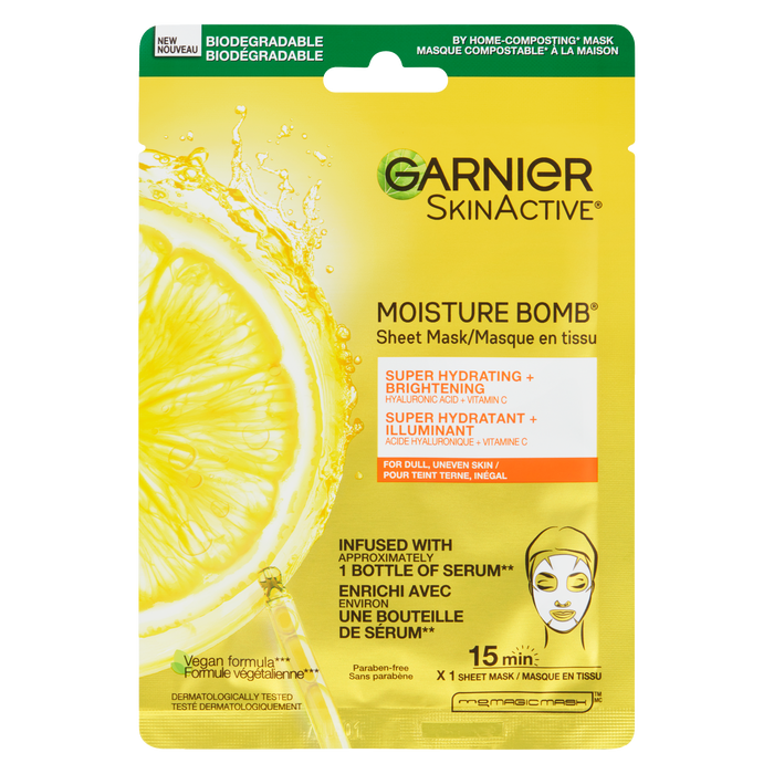 Masque en tissu Garnier Skin Active Moisture Bomb super hydratant + éclaircissant 1 x masque en tissu 28 g