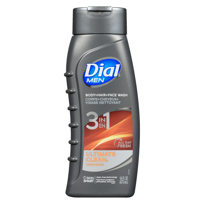 Dial Men Body Hair Face Wash 3 in 1 Ultimate Clean Fresh Water 473 ml