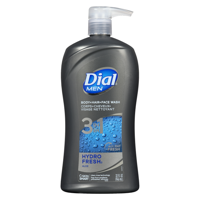 Dial Men Body Hair Face Wash 3 in 1 Hydro Fresh Aloe 946 ml